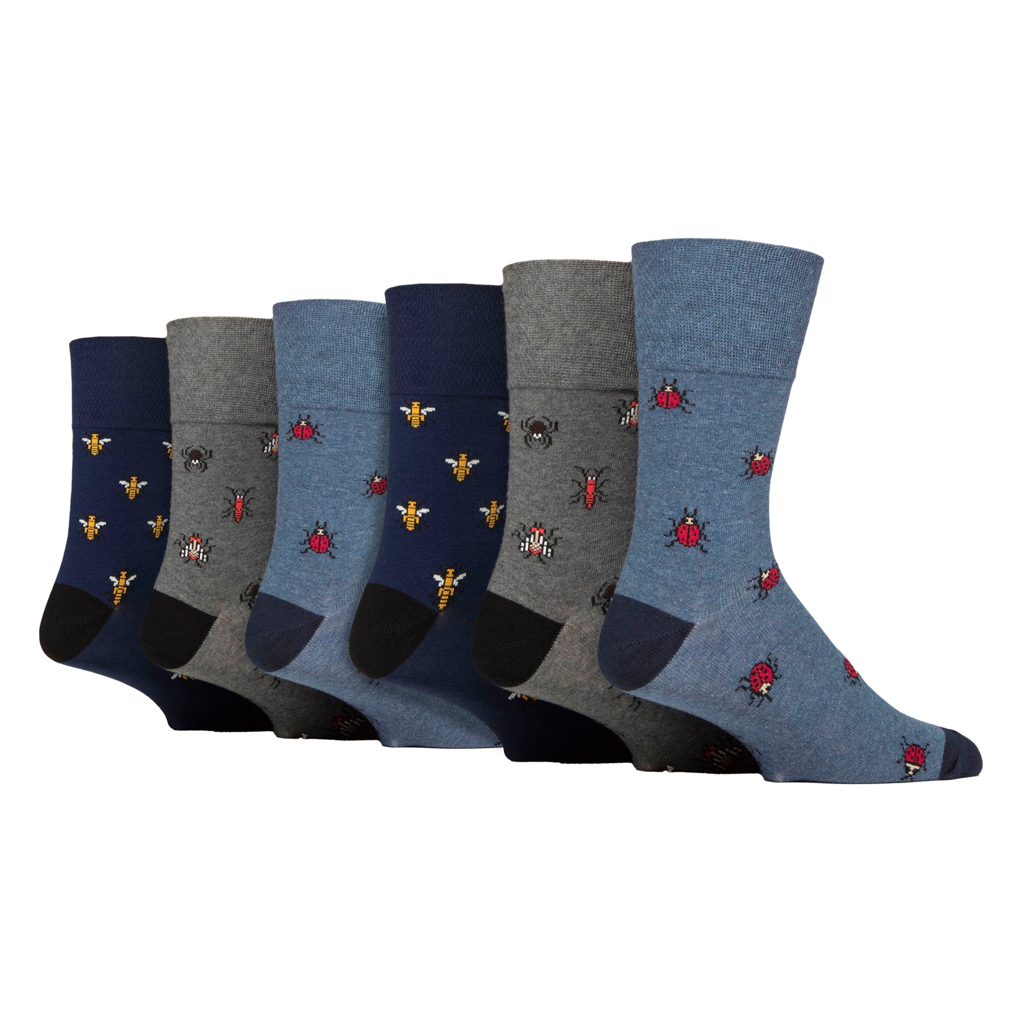 6 Pairs Mens  NON ELASTIC Cotton Rich Novelty Patterned Socks