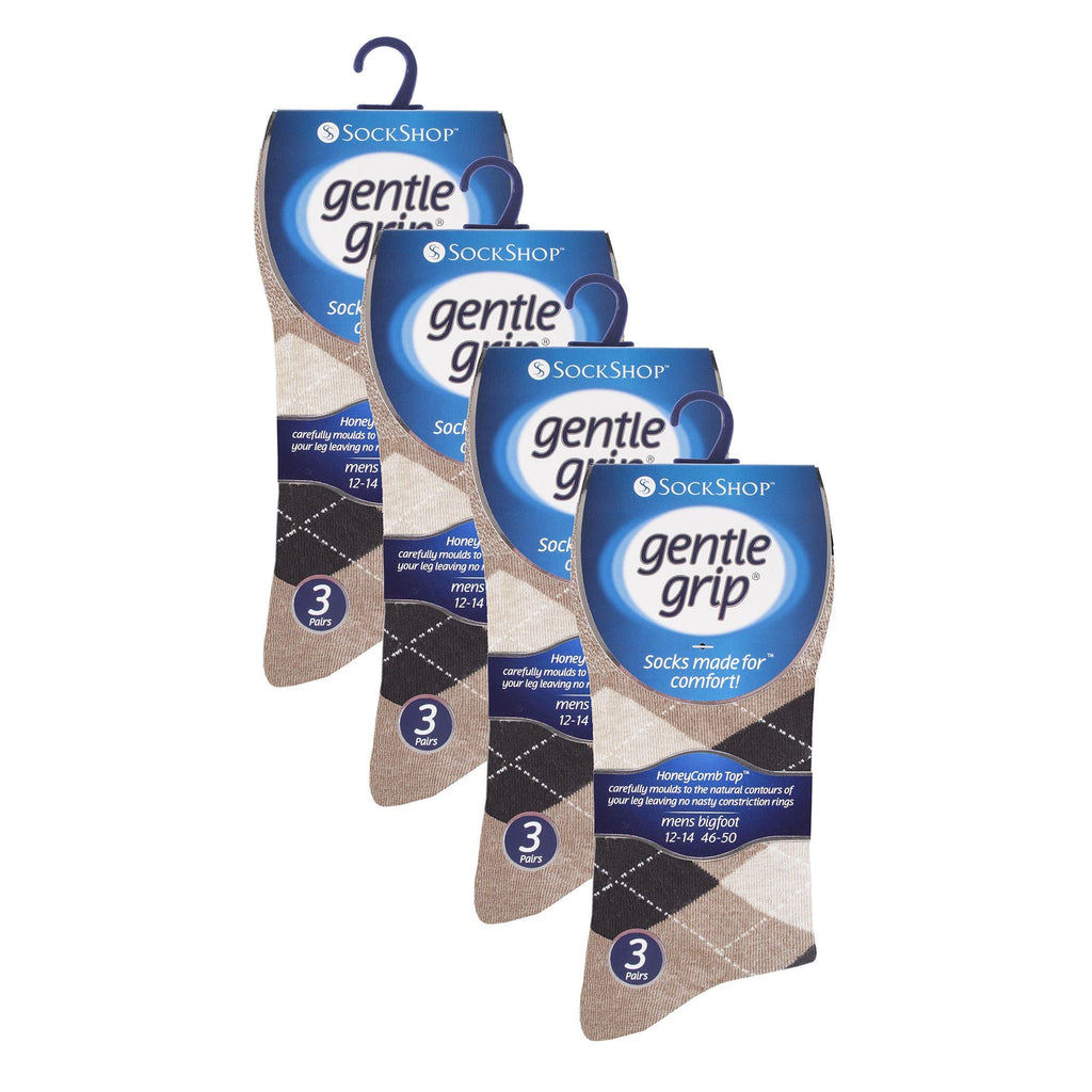 12 Pairs Mens Gentle Grip Loose Top Socks | Extra Wide Non Elastic Socks