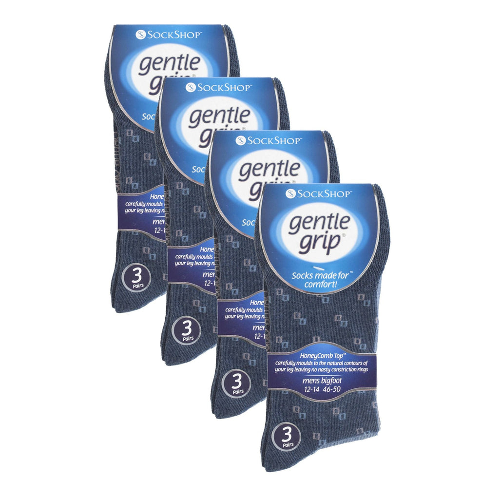 12 Pairs Mens Gentle Grip Loose Top Socks | Extra Wide Non Elastic Socks