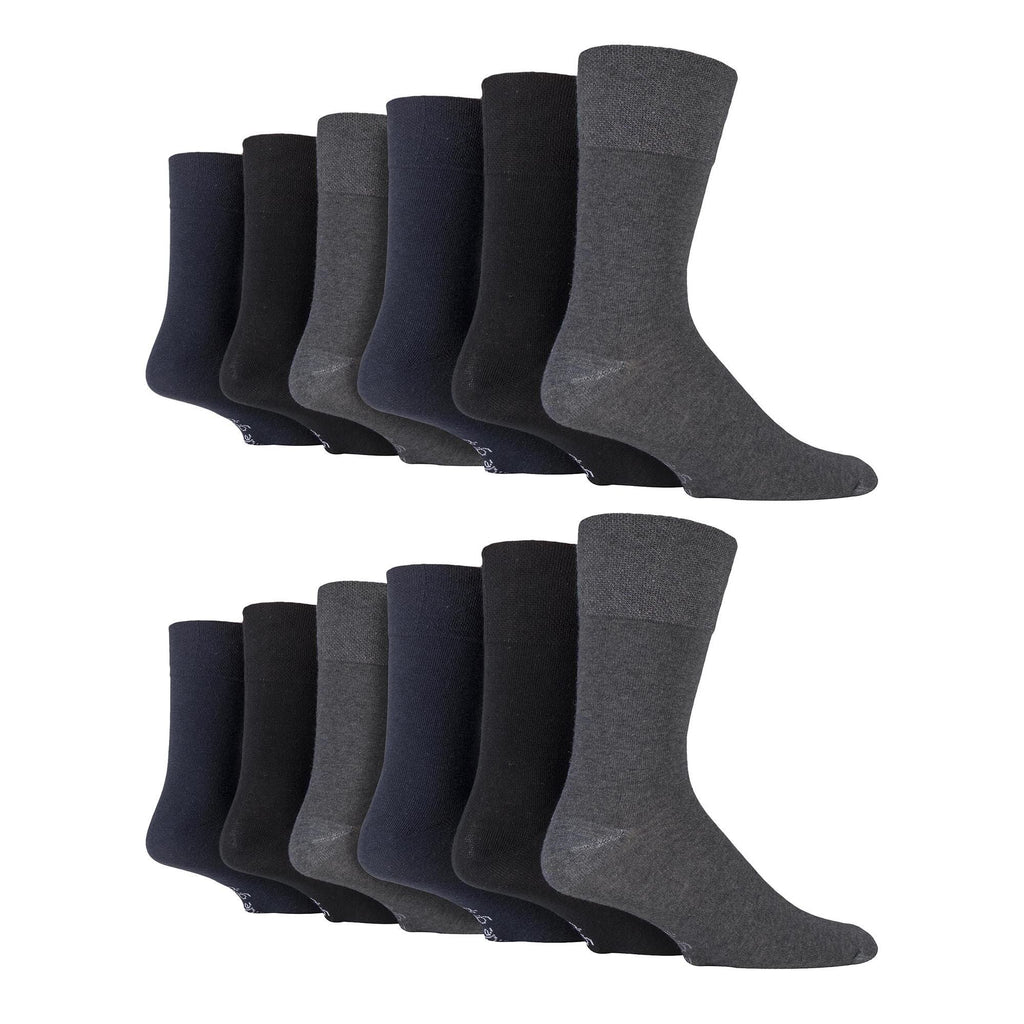 12 Pairs Mens Gentle Grip Loose Top Socks | Extra Wide Non Elastic Socks