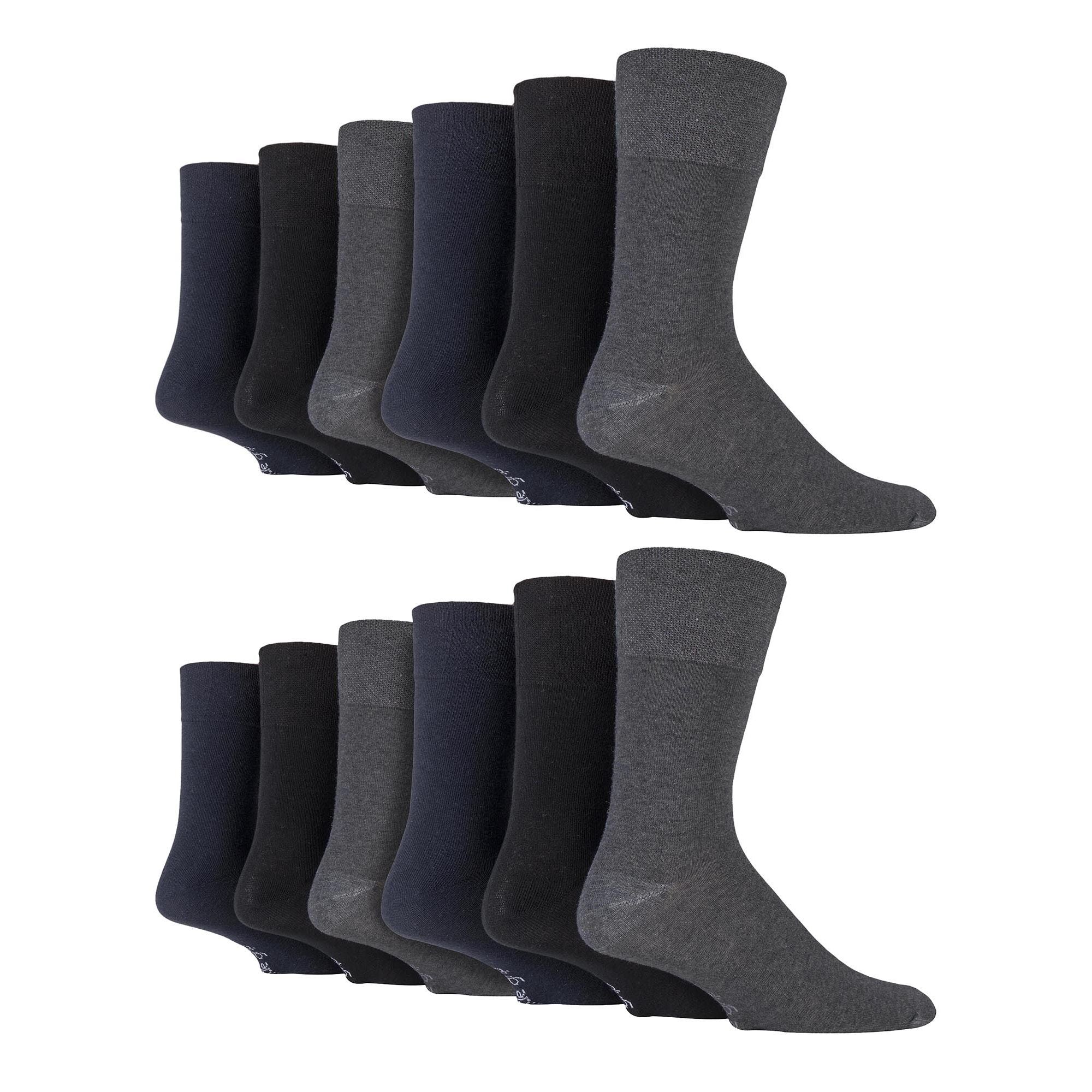 12 Pairs Mens Gentle Grip Loose Top Socks | Extra Wide Non Elastic Socks
