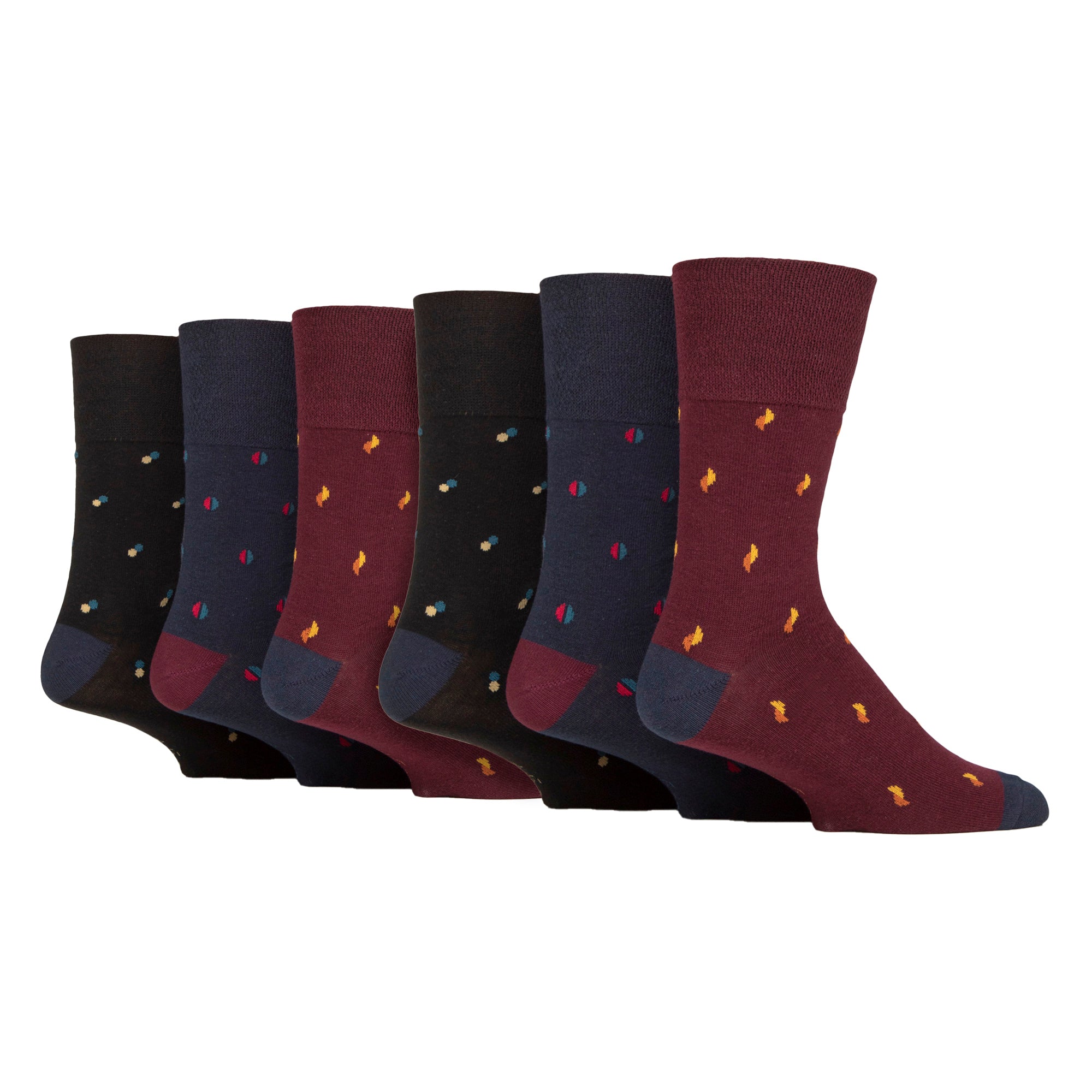 6 Pairs Mens Cotton Socks | Patterned Soft Non-Binding Everyday Socks