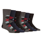 6 Pairs Mens Cotton Socks | Patterned Soft Non-Binding Everyday Socks