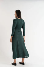 Sona Marl Faux Wrap Midi Dress in Green
