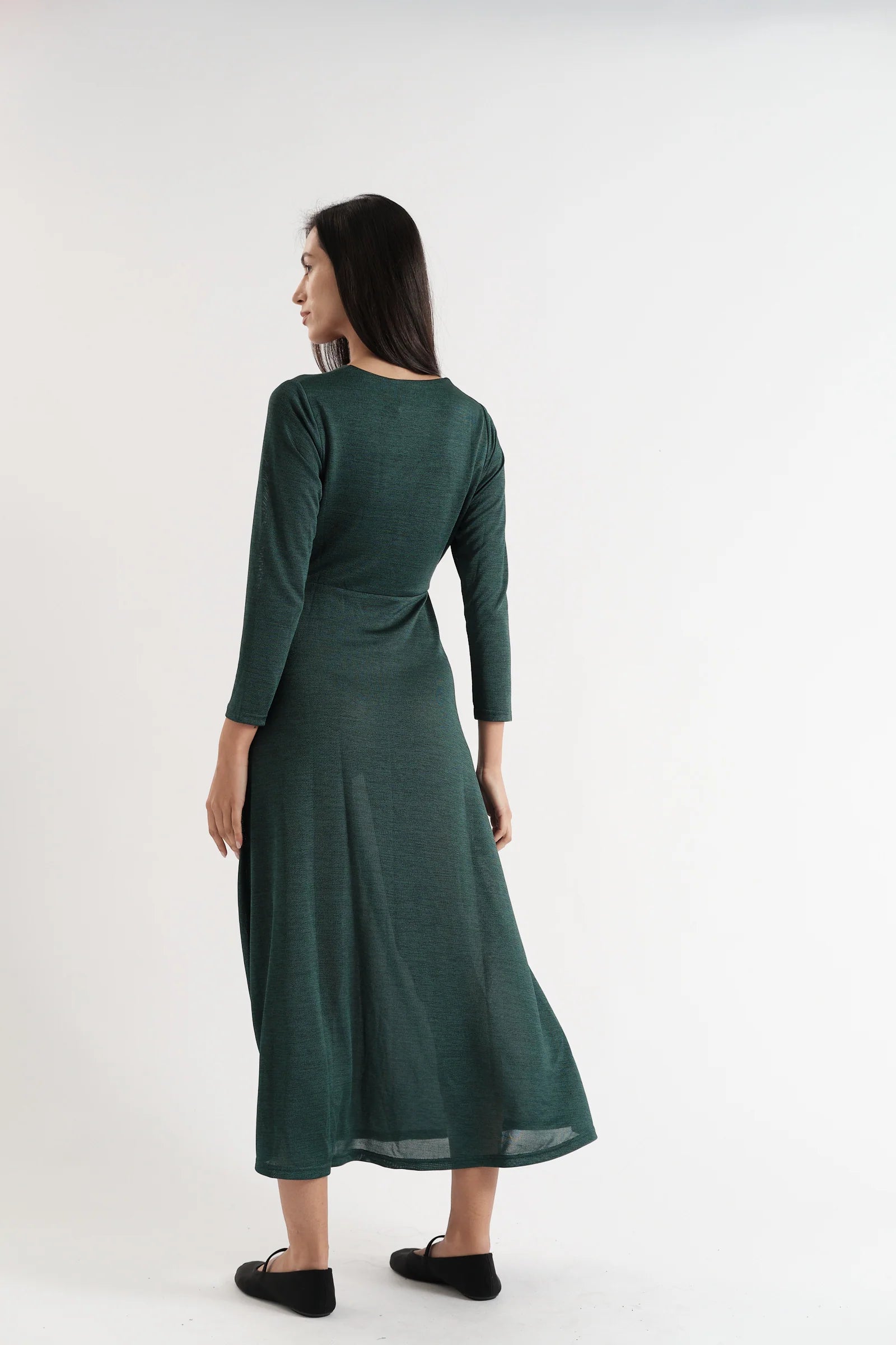 Sona Marl Faux Wrap Midi Dress in Green