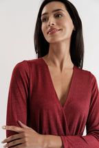 Sona Marl Faux Wrap Midi Dress in Red