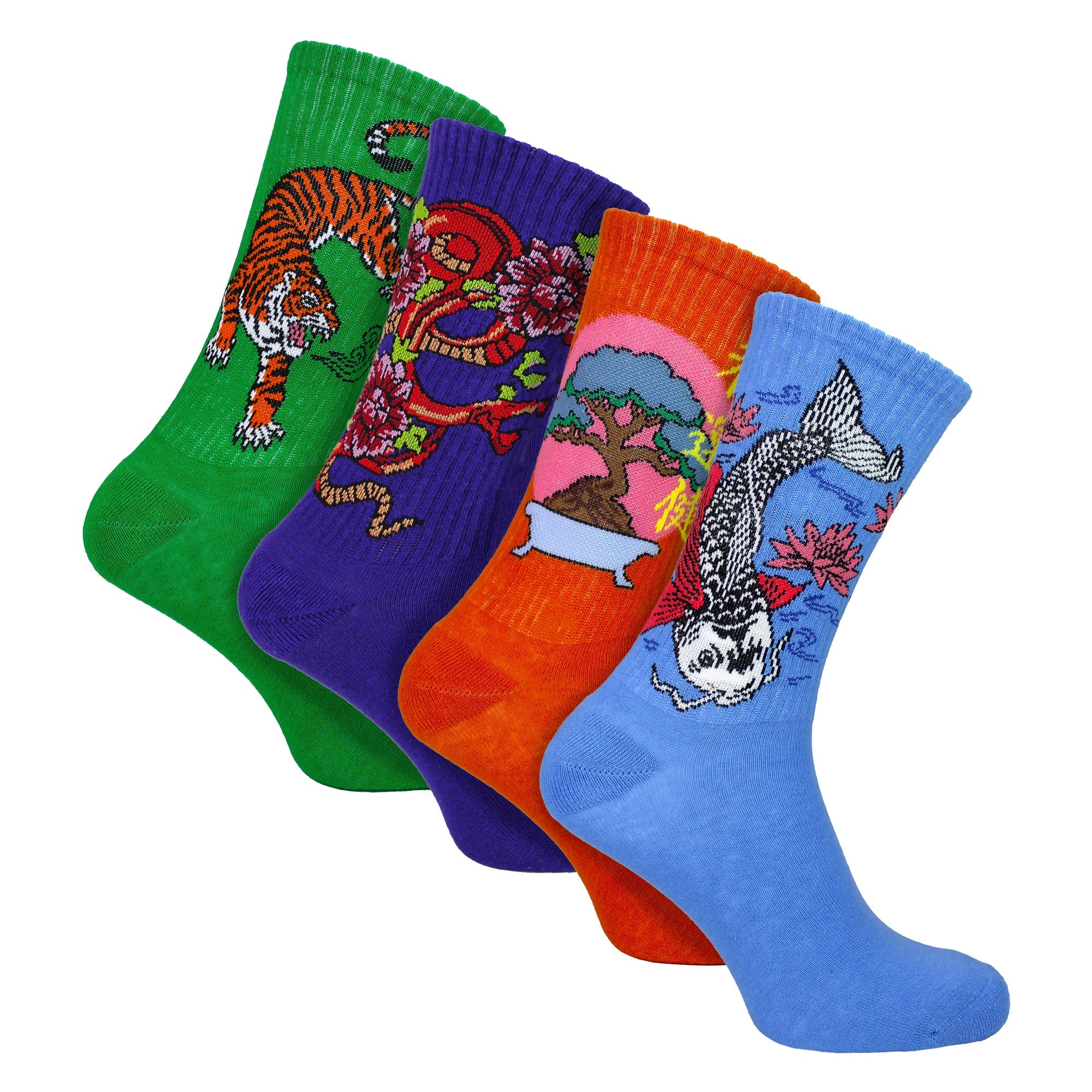 4 Pairs Mens Novelty Japanese Style Cotton Socks with Fun Patterns