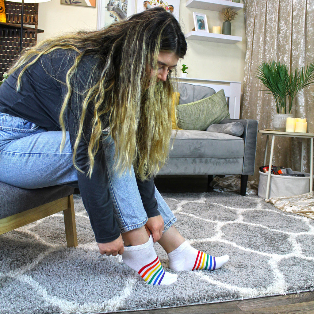 Mens Ladies Rainbow Trainer Cotton Socks Bright Colourful Striped Socks