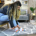Mens Ladies Rainbow Trainer Cotton Socks Bright Colourful Striped Socks