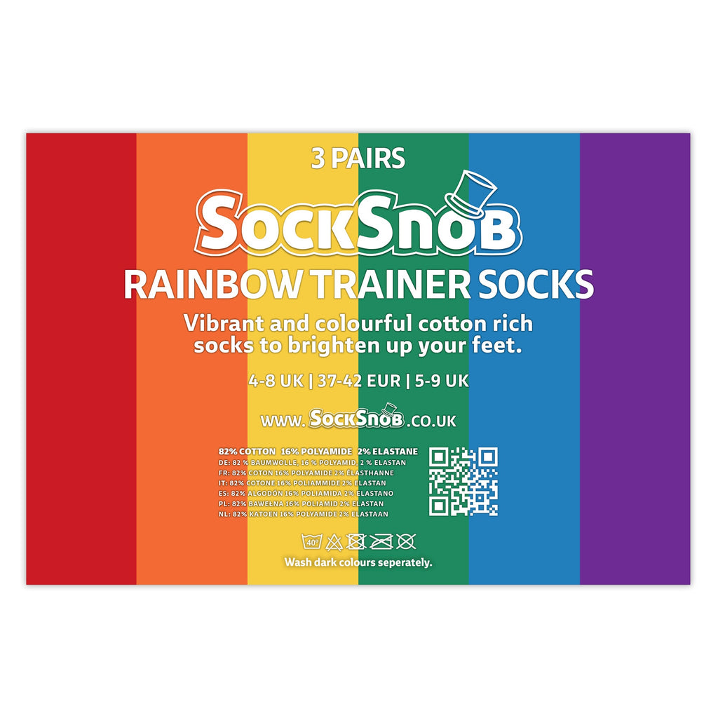 Mens Ladies Rainbow Trainer Cotton Socks Bright Colourful Striped Socks