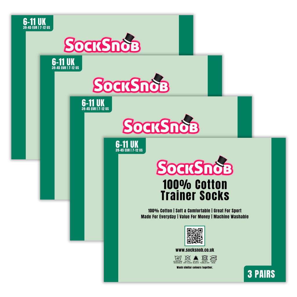 12 Pack Mens 100% Cotton Trainer Socks