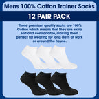 12 Pack Mens 100% Cotton Trainer Socks