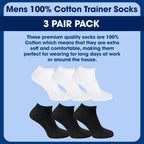 3 Pack Mens 100% Cotton Trainer Socks