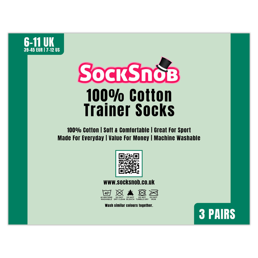 3 Pack Mens 100% Cotton Trainer Socks