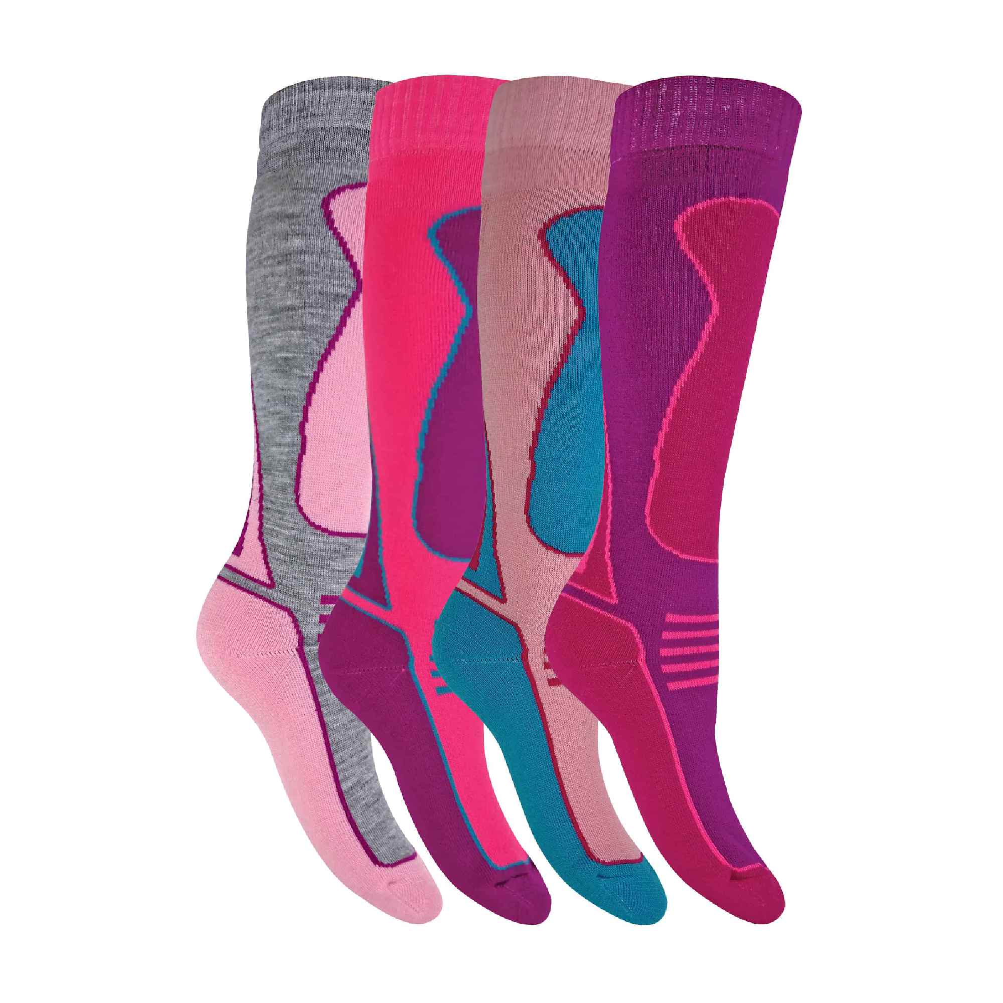 4 Pack Girls Long Knee High Wool Blend Ski Socks