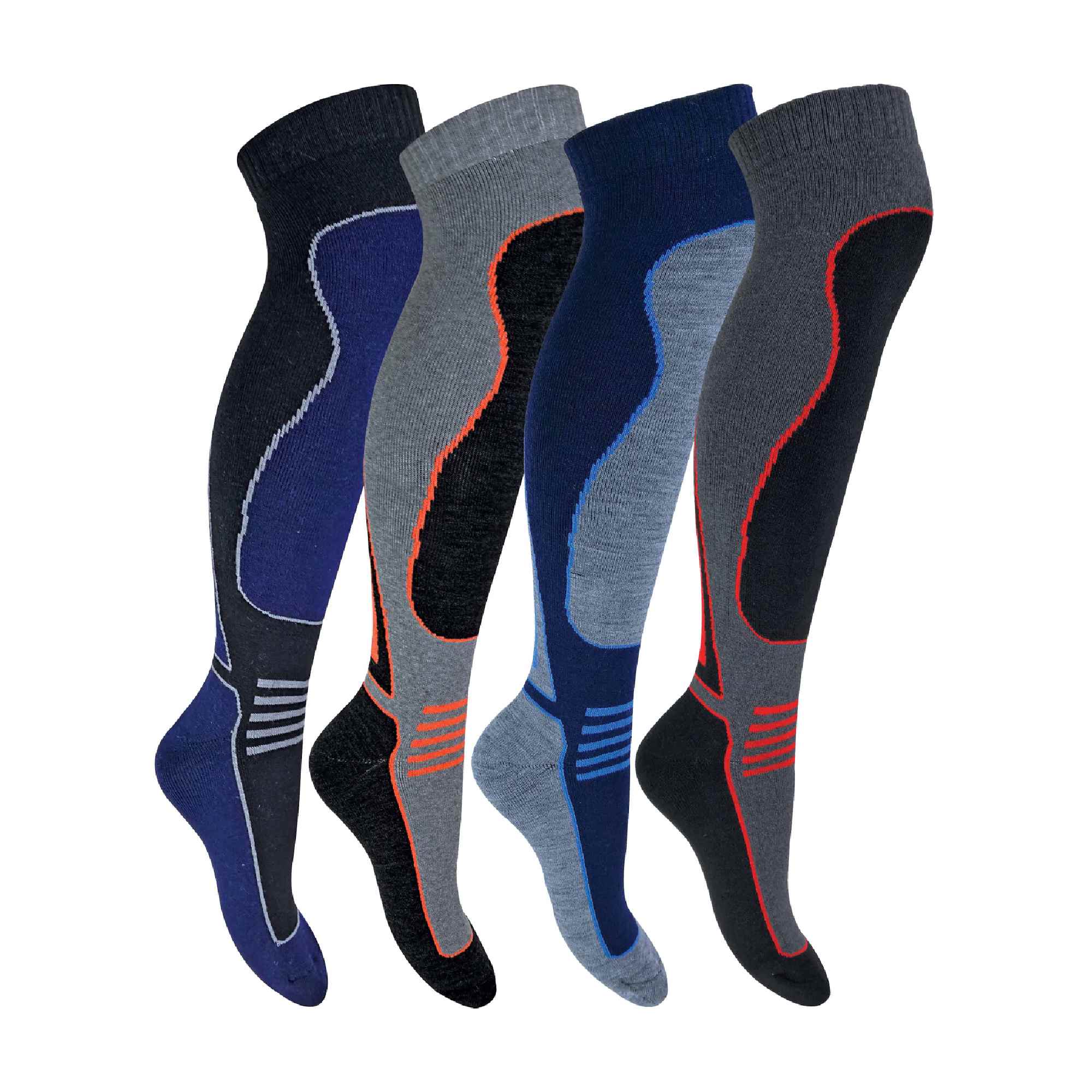 4 Pack Mens Long Knee High Wool Blend Ski Socks