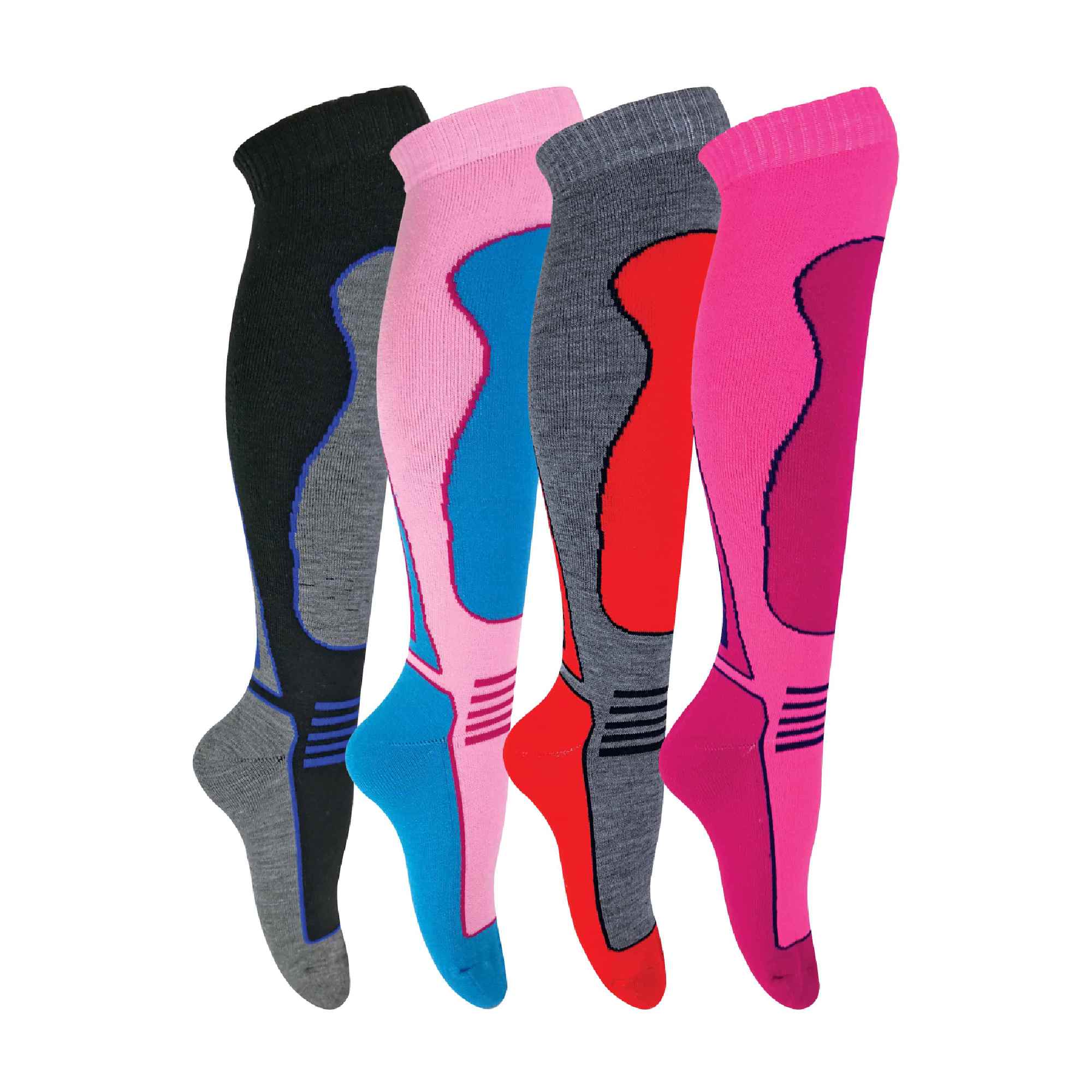 4 Pack Ladies Long Knee High Wool Blend Ski Socks
