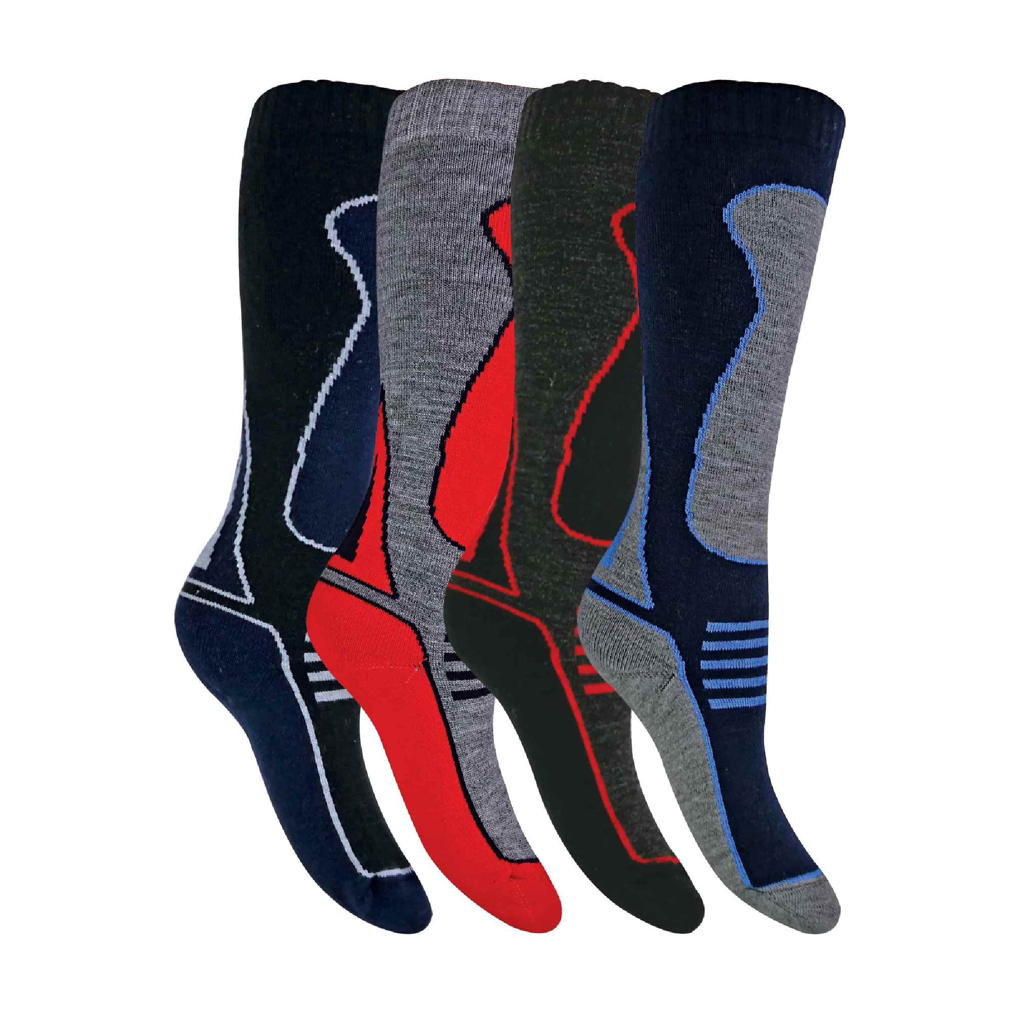 4 Pack Boys Long Knee High Wool Blend Ski Socks
