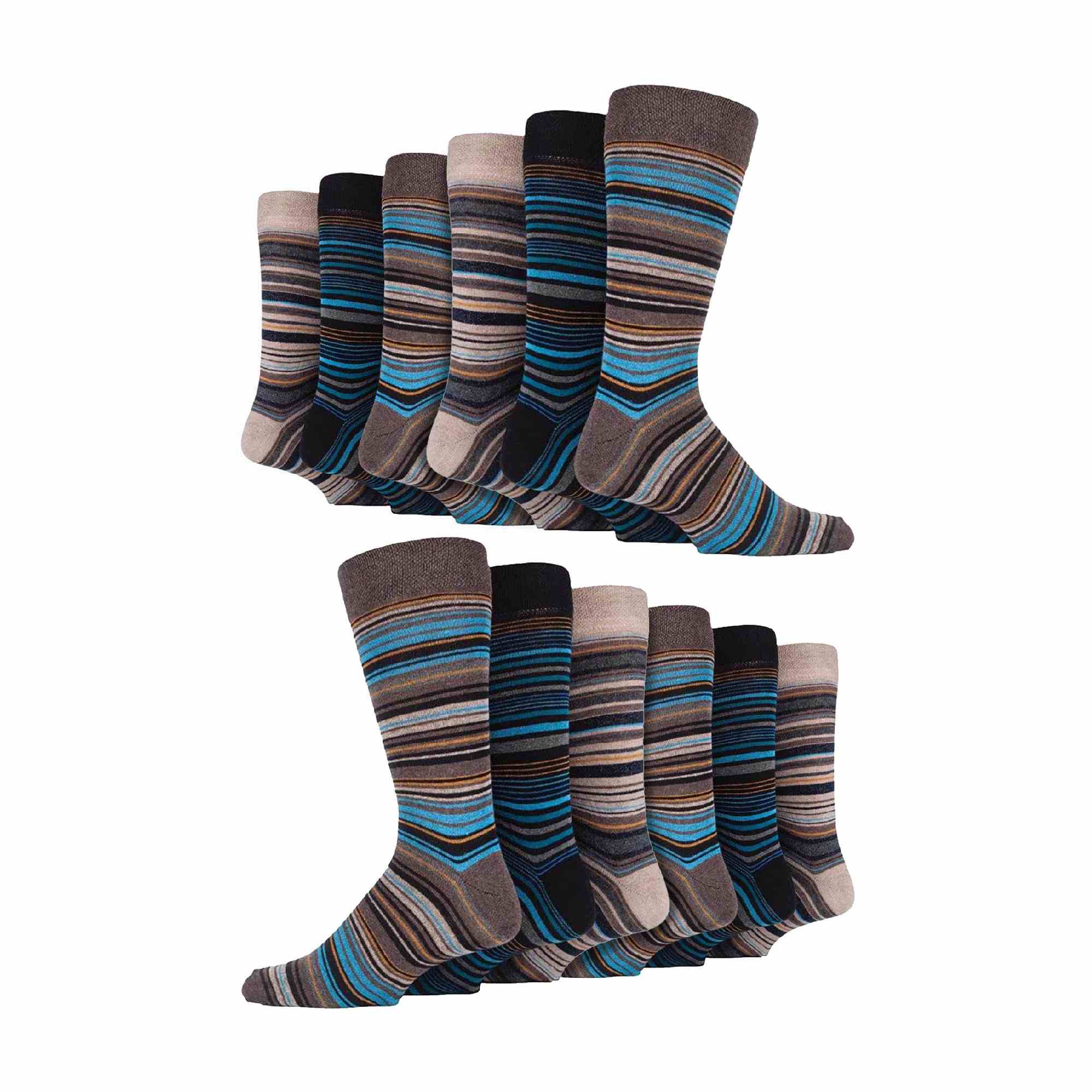 12 Pair Mens Colourful Cotton Striped Patterned Dress Socks