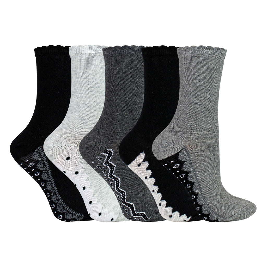 5 Pairs Ladies Lace Effect Footbed Socks - Soft Cotton Rich Everyday Socks