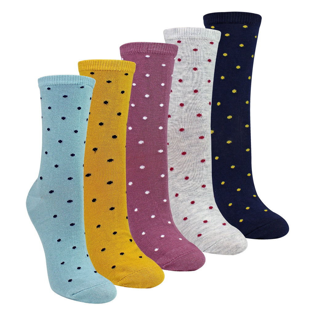 5 Pairs Ladies Multi Spot Socks - Soft Cotton Rich Polka Dot Everyday Socks