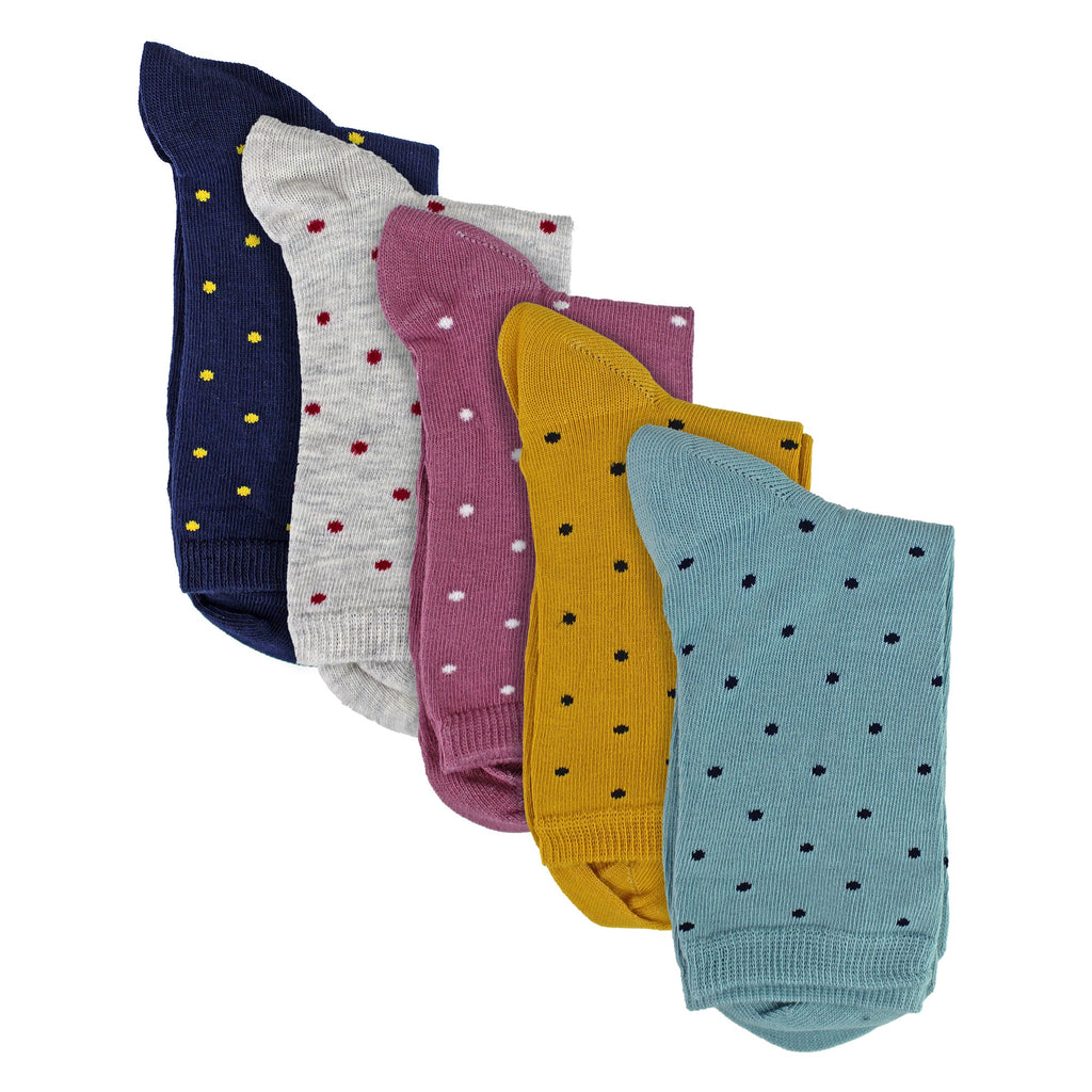 5 Pairs Ladies Multi Spot Socks - Soft Cotton Rich Polka Dot Everyday Socks