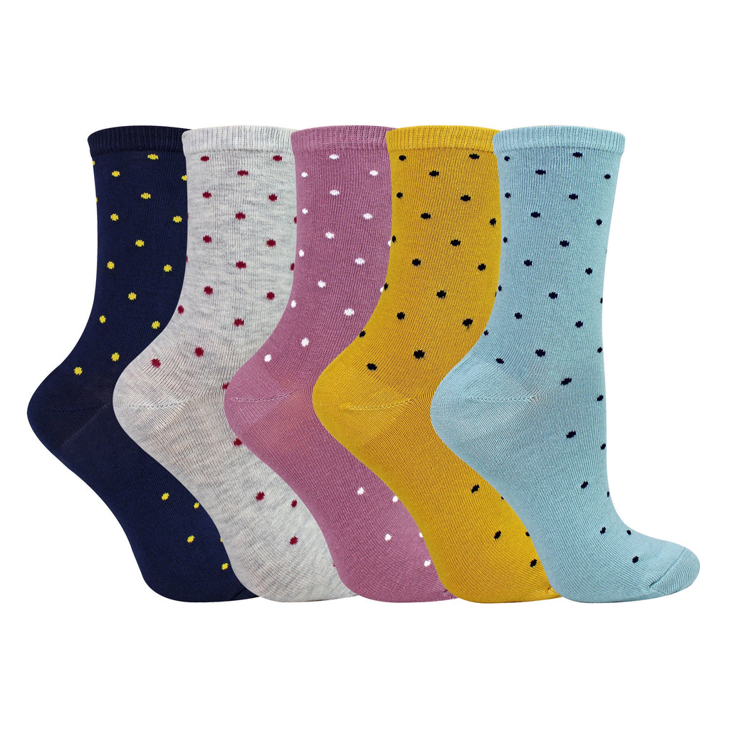 5 Pairs Ladies Multi Spot Socks - Soft Cotton Rich Polka Dot Everyday Socks