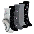5 Pairs Ladies Dog Patterned Socks - Soft Cotton Rich Fun Dog Design Socks