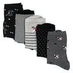 5 Pairs Ladies Dog Patterned Socks - Soft Cotton Rich Fun Dog Design Socks