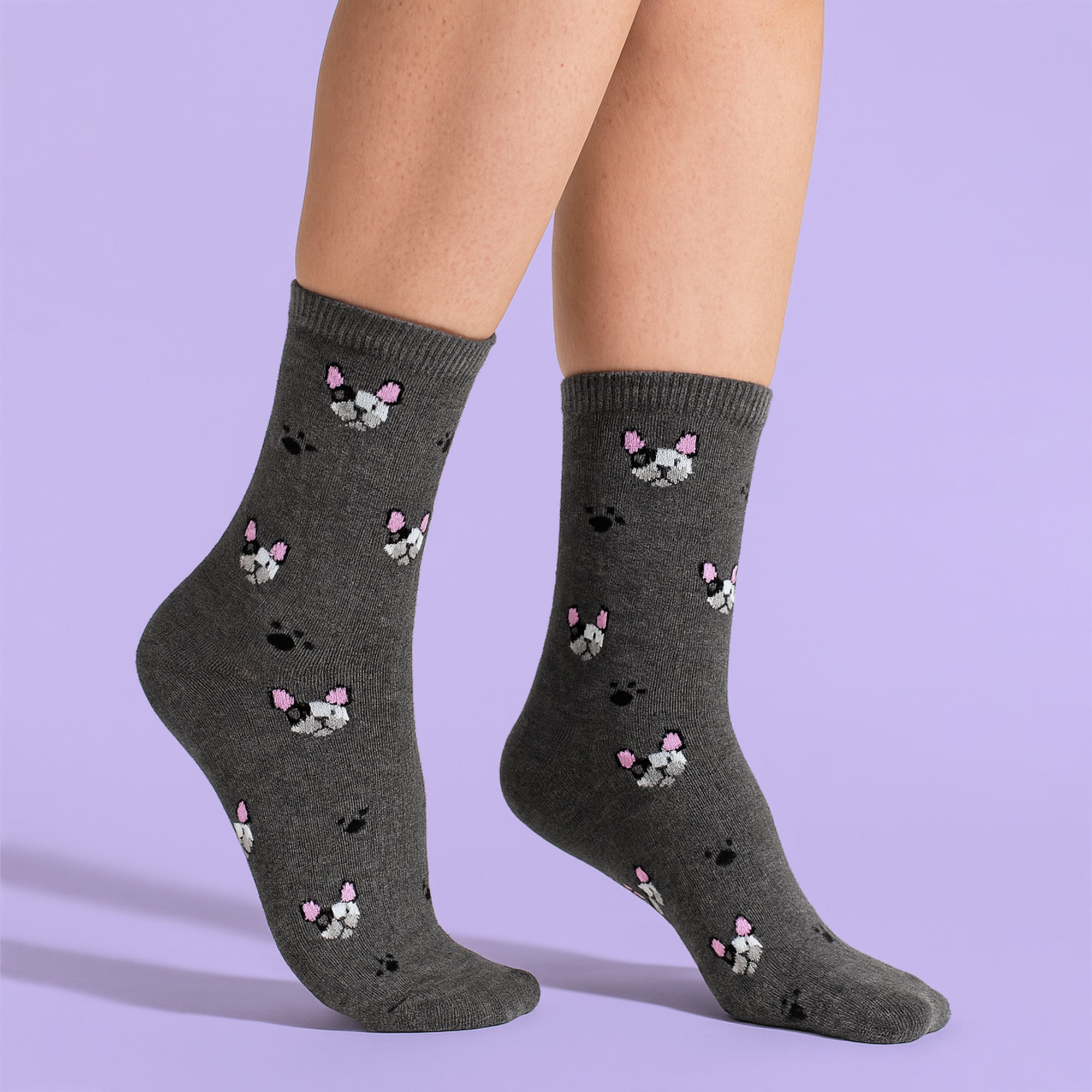 5 Pairs Ladies Dog Patterned Socks - Soft Cotton Rich Fun Dog Design Socks