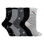 5 Pairs Ladies Dog Patterned Socks - Soft Cotton Rich Fun Dog Design Socks