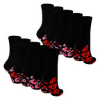10 Pairs Ladies Poppy Footbed Socks - Soft Cotton Rich Floral Everyday Socks