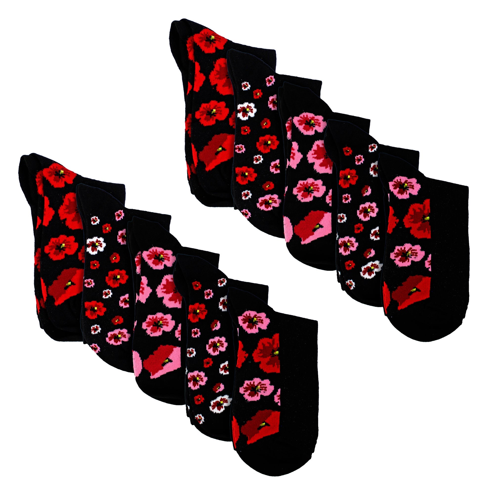 10 Pairs Ladies Poppy Footbed Socks - Soft Cotton Rich Floral Everyday Socks