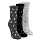 3 Pairs Ladies Stars and Trees Patterned Socks - Soft Cotton Rich Everyday Socks