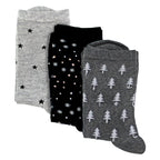 3 Pairs Ladies Stars and Trees Patterned Socks - Soft Cotton Rich Everyday Socks