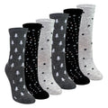 6 Pairs Ladies Stars and Trees Patterned Socks - Soft Cotton Rich Everyday Socks