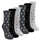 6 Pairs Ladies Stars and Trees Patterned Socks - Soft Cotton Rich Everyday Socks
