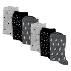 6 Pairs Ladies Stars and Trees Patterned Socks - Soft Cotton Rich Everyday Socks