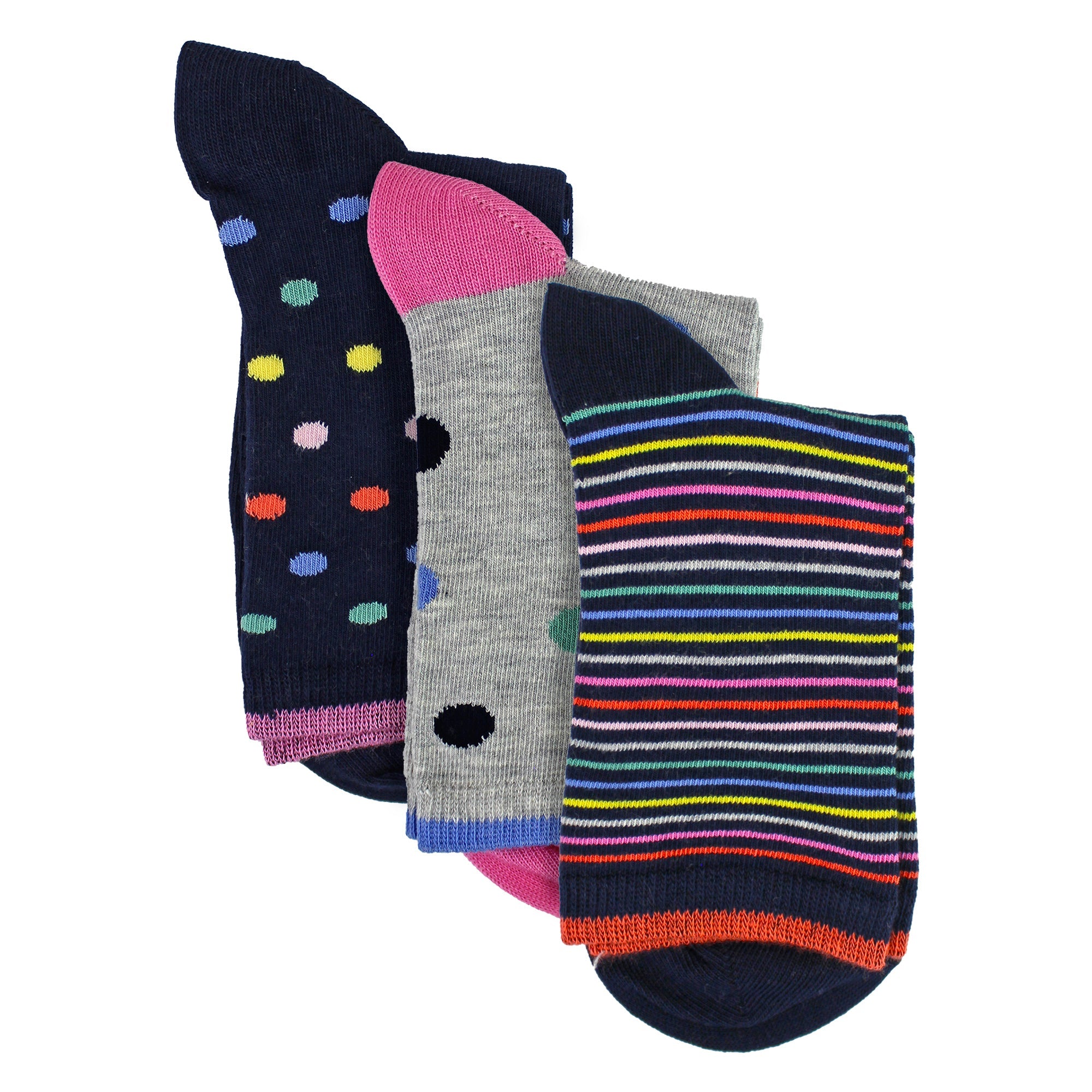 3 Pairs Ladies Spots and Stripe Patterned Socks- Soft Cotton Rich Everyday Socks