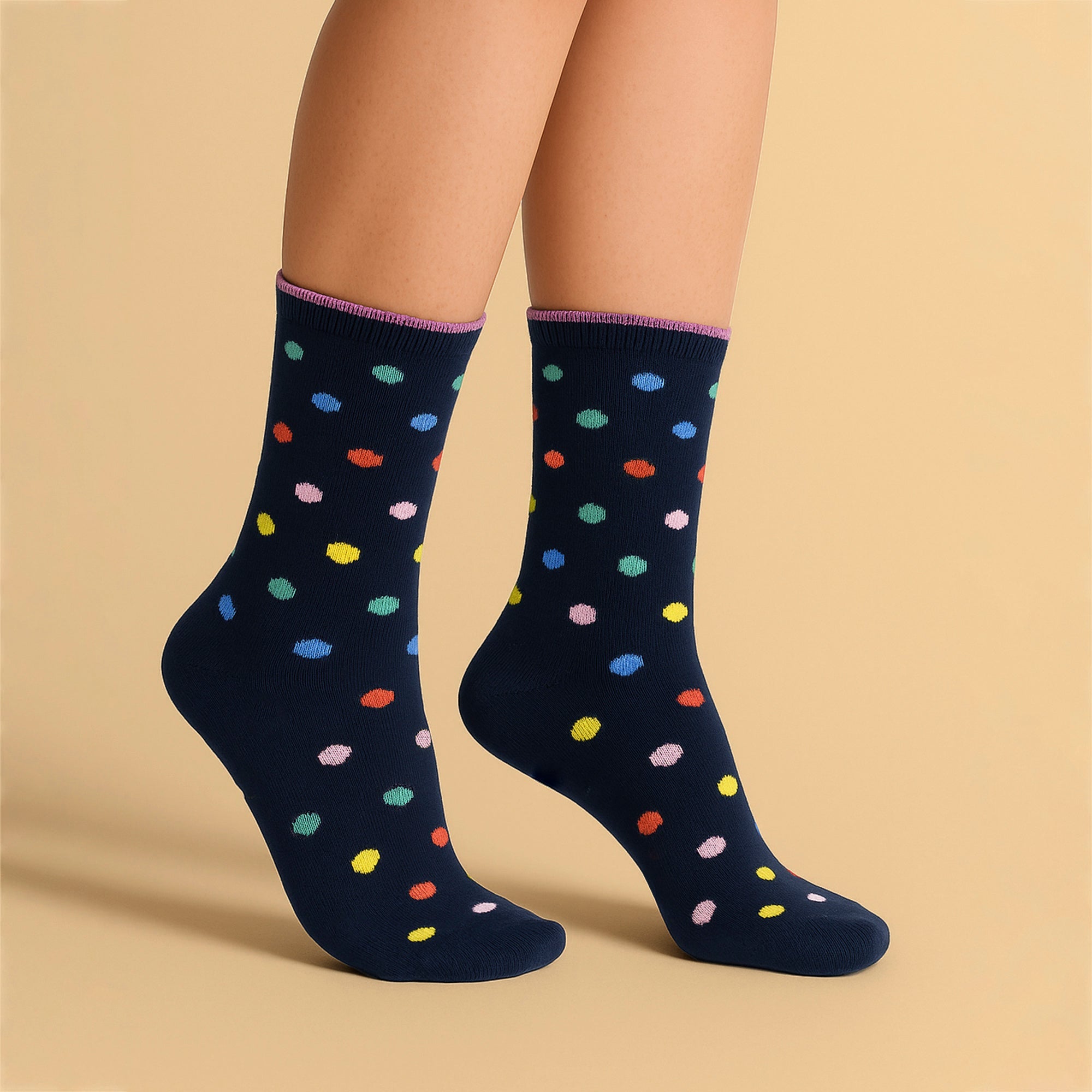 3 Pairs Ladies Spots and Stripe Patterned Socks- Soft Cotton Rich Everyday Socks