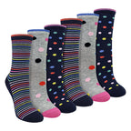 6 Pairs Ladies Spots and Stripe Patterned Socks- Soft Cotton Rich Everyday Socks