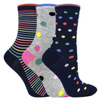 6 Pairs Ladies Spots and Stripe Patterned Socks- Soft Cotton Rich Everyday Socks