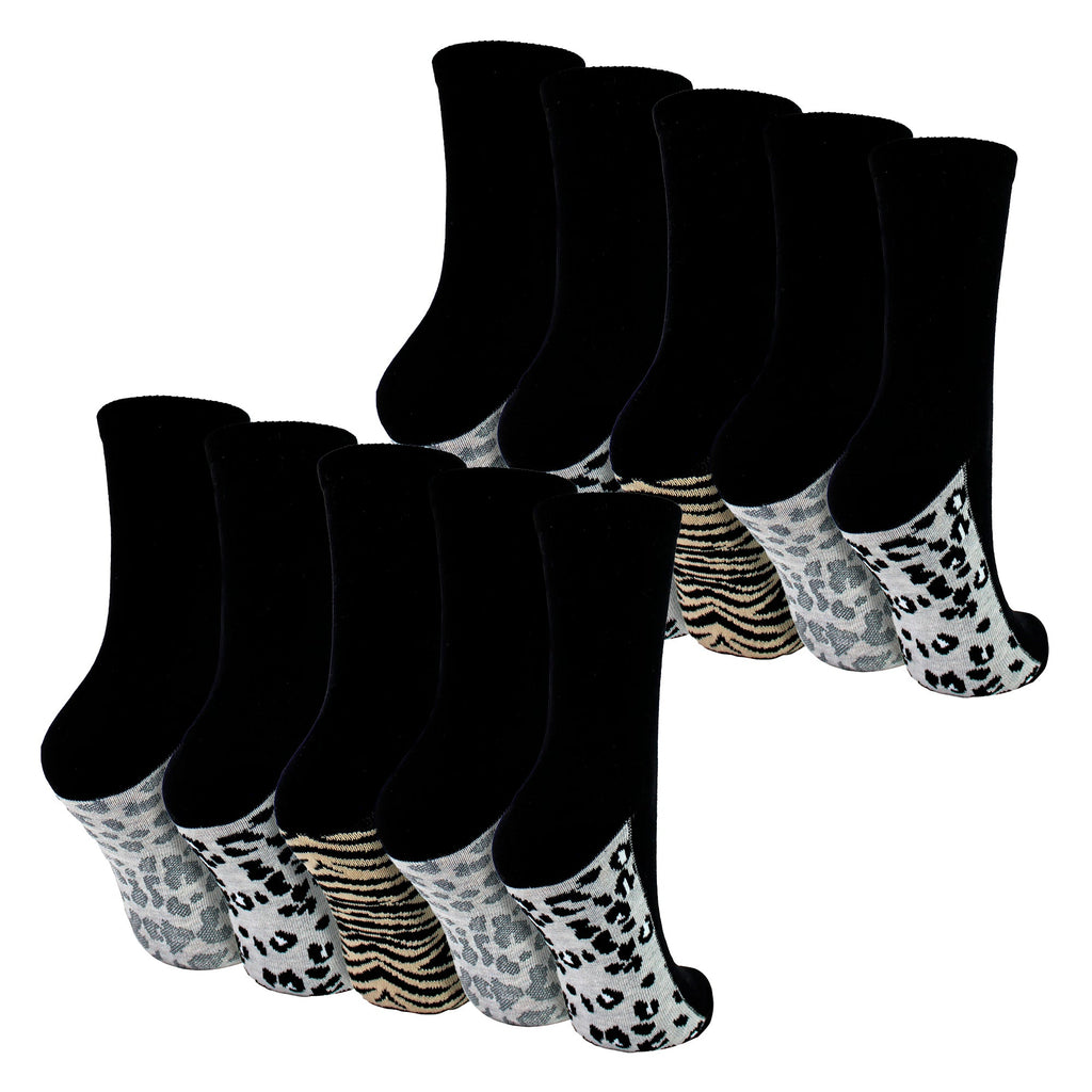 Ladies Cotton Animal Print Footbed Socks Soft Cushioned Comfy Socks