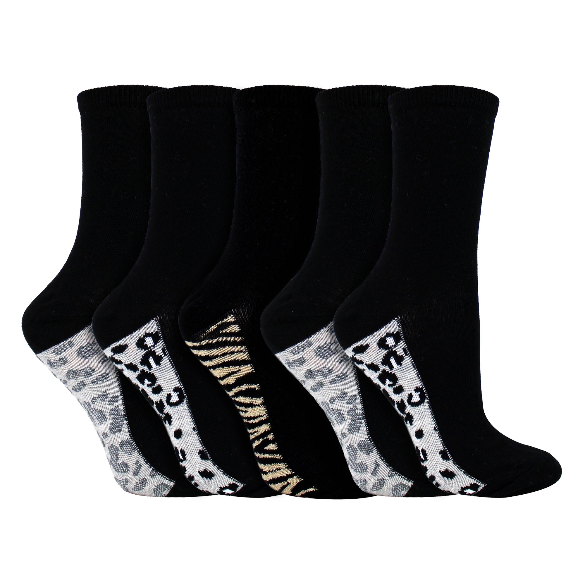 Ladies Cotton Animal Print Footbed Socks Soft Cushioned Comfy Socks