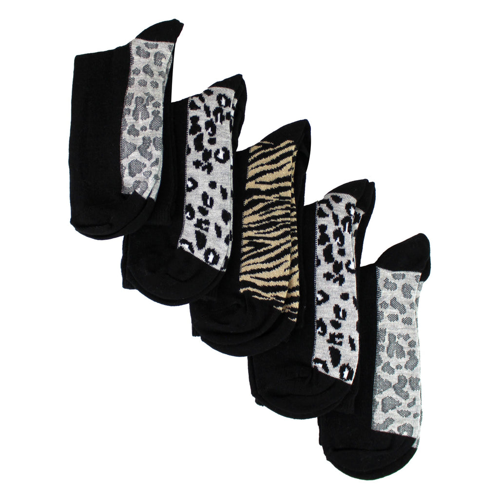 Ladies Cotton Animal Print Footbed Socks Soft Cushioned Comfy Socks