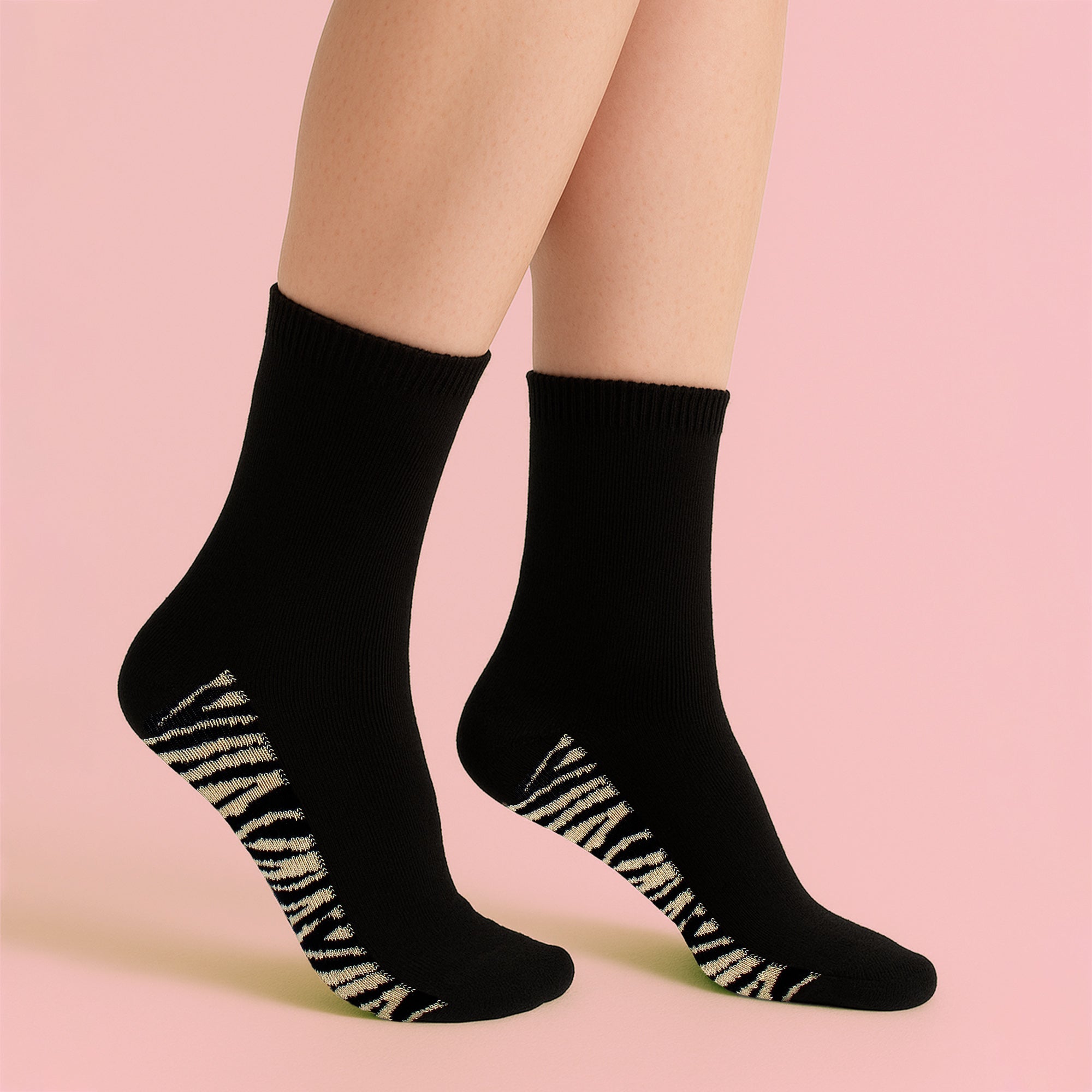 Ladies Cotton Animal Print Footbed Socks Soft Cushioned Comfy Socks