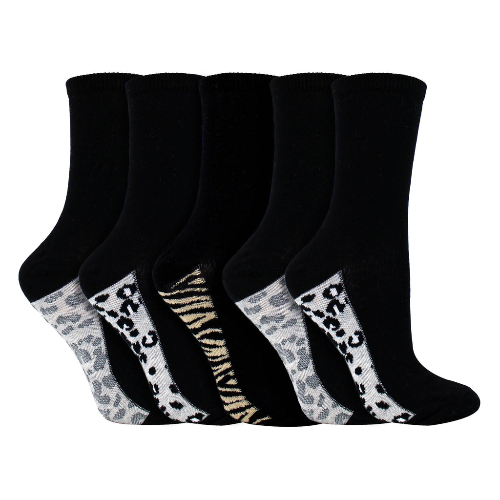 Ladies Cotton Animal Print Footbed Socks Soft Cushioned Comfy Socks