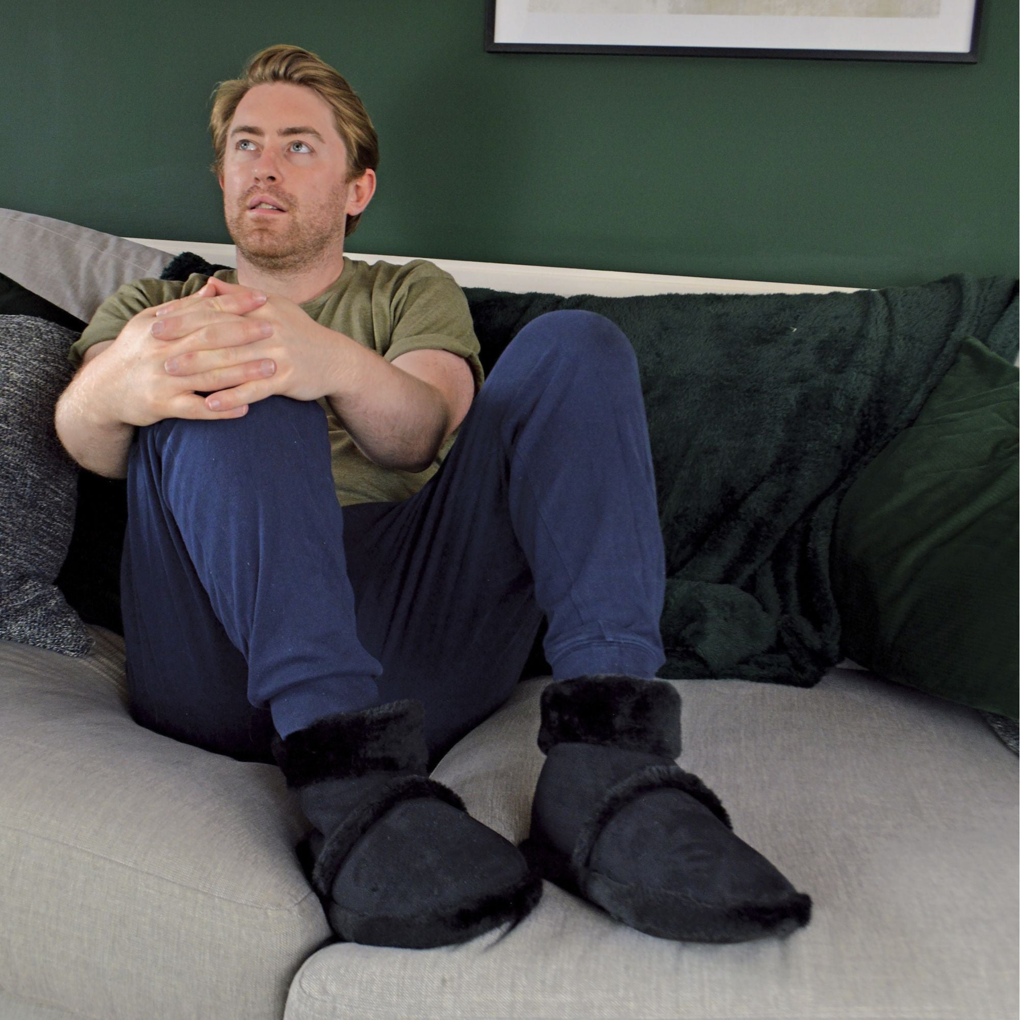 Mens Soft Plush Lined Memory Foam Slipper Booties (6 Sizes)