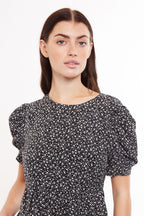 Louche Stasia Night Flower Print Statement Sleeve Midi Dress