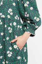 Louche Suzanne Roaring Daisy Print Long Sleeve Mini Dress - Green